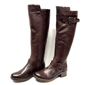 MIZ MOOZ TALL BOOTS SIDE ZIP 2 BUCKLES GORE CHESNUT 37EU / 7US NEW # Z-06